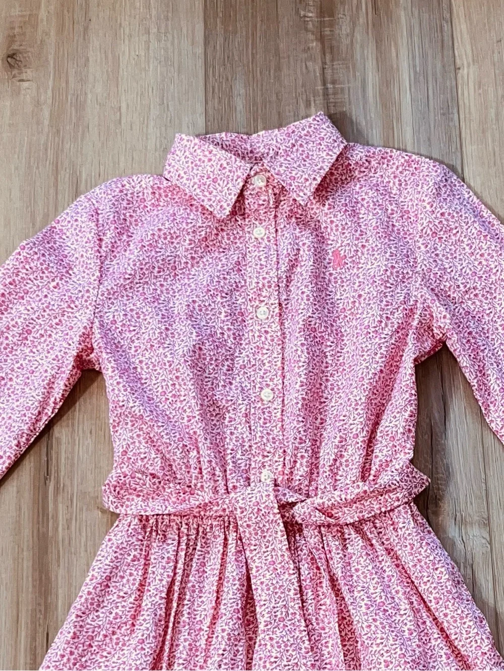 Polo Ralph Lauren Girl’s Pink Floral Cotton Poplin Shirt Dress Size 8